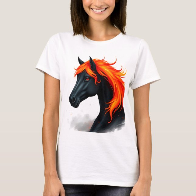 Schwarzes Pferd mit fiery Red Mane T-Shirt (Vorderseite)