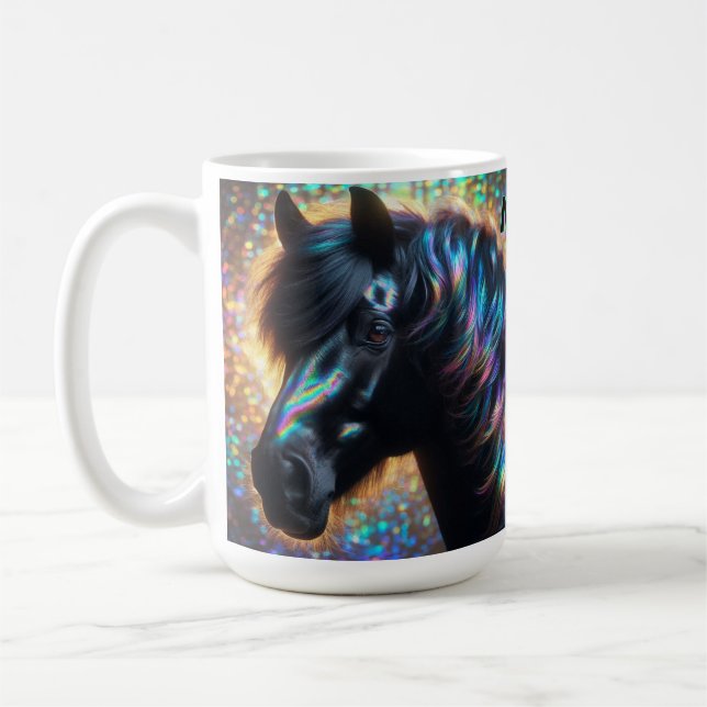 Schwarzes Pferd mit Iridescent Mane Kaffeetasse (Links)