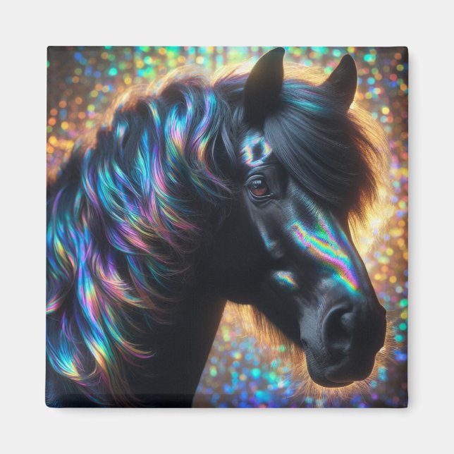 Schwarzes Pferd mit Iridescent Mane Magnet (Vorne)