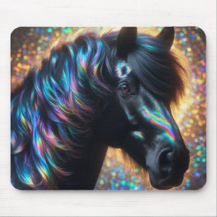 Schwarzes Pferd mit Iridescent Mane Mousepad