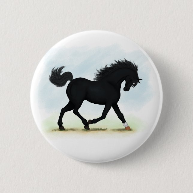 Schwarzes Pferd mit Star & Sock (Schwarze Schönhei Button (Vorderseite)