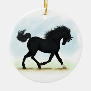 Schwarzes Pferd mit Star & Sock (Schwarze Schönhei Keramik Ornament