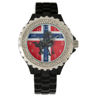 Schwarzes Pferd - Norwegische Flagge Armbanduhr