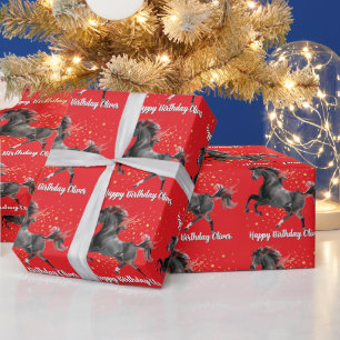 Schwarzes Pferd Personalisiert Alles Gute zum Gebu Geschenkpapier