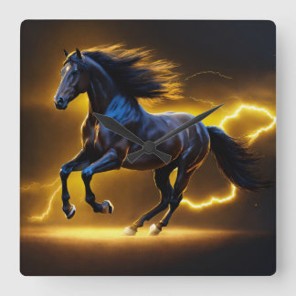 Schwarzes Pferd Quadratische Wanduhr