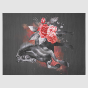 Schwarzes Pferd Rose Whimsical Märchen Wasserfarbe Seidenpapier