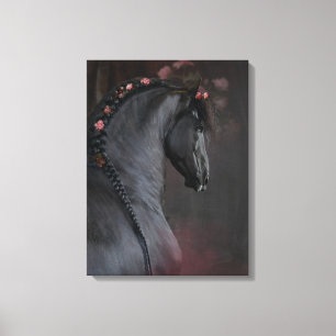 Schwarzes Pferd - überzogene Leinwand