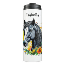 Schwarzes Pferd umgeben von Personalisierten Blume