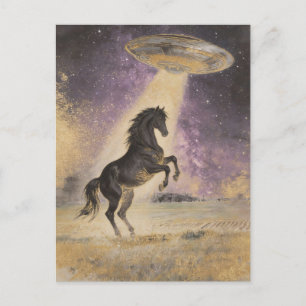 Schwarzes Pferd und UFO Postkarte