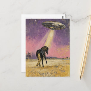 Schwarzes Pferd und UFO Postkarte