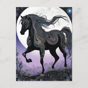 Schwarzes Pferd Vollmond Halloween Postkarte