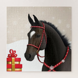 Schwarzes Pferd Weihnachtsszene für festliche Fami Puzzle