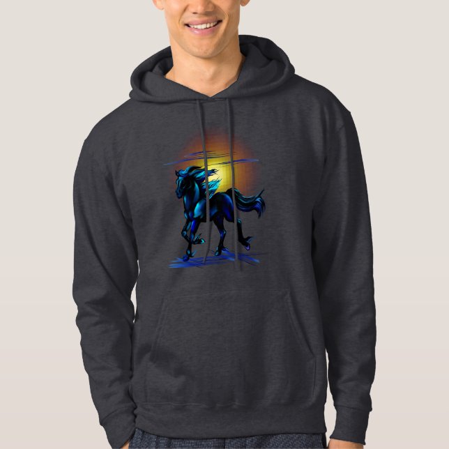 Schwarzes PferdeShirt Hoodie (Vorderseite)