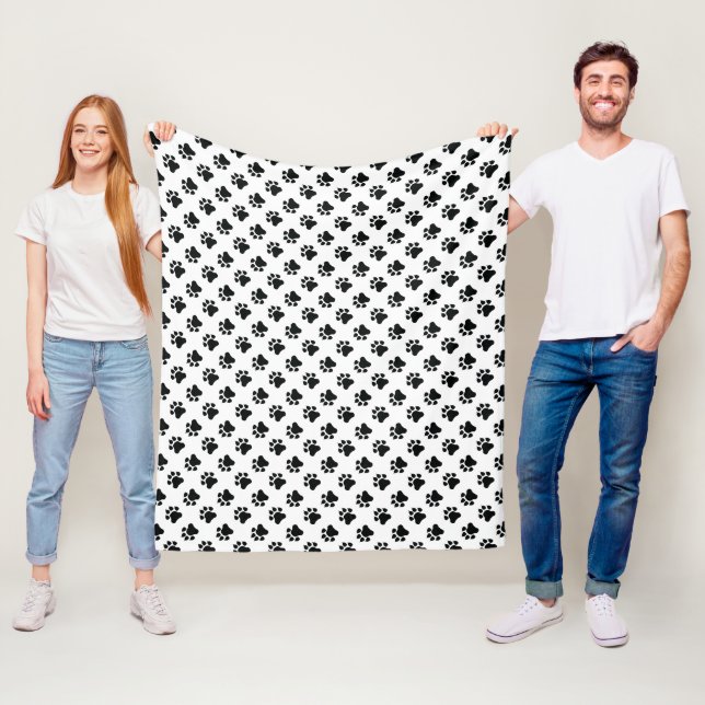Schwarzes Pfotenmuster auf Weiß Fleecedecke (Beispiel)