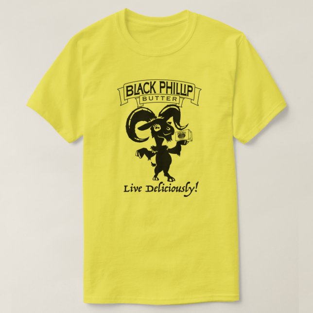 Schwarzes Phillip-Butterziegent-shirt - Gelb T-Shirt (Design vorne)