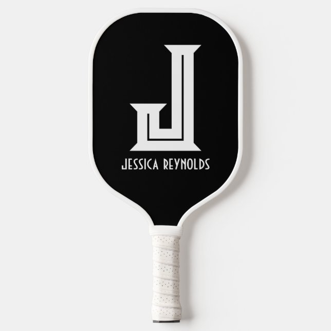 Schwarzes Pickleball-Paddel mit Minimal-Monogramm Pickleball Schläger (Vorderseite)