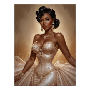 Schwarzes Pin-Up Goldenes Kleid Poster
