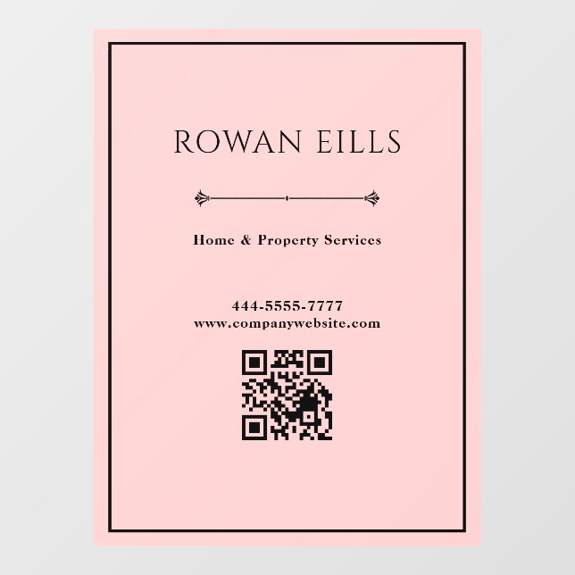 Schwarzes Pink QR-Code-Bürotürschild Fensteraufkleber (Blatt)