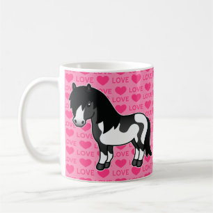 Schwarzes Pinto-Shetlandpony auf rosa Liebesmuster Tasse