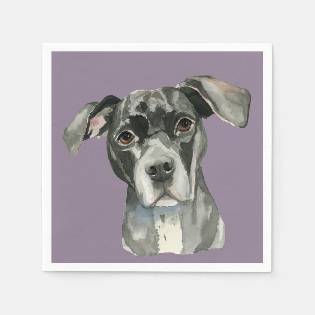 Schwarzes Pit Bull Dog Aquarellbild Serviette (Vorderseite)