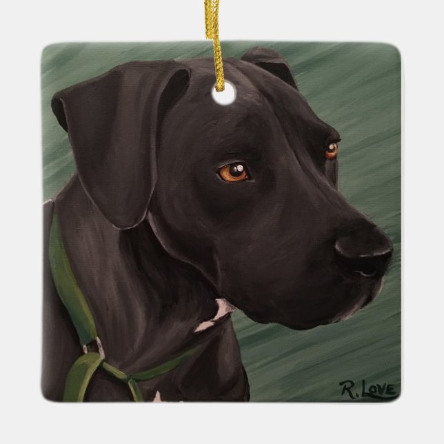 Schwarzes Pitbull Keramikornament (Vorderseite)