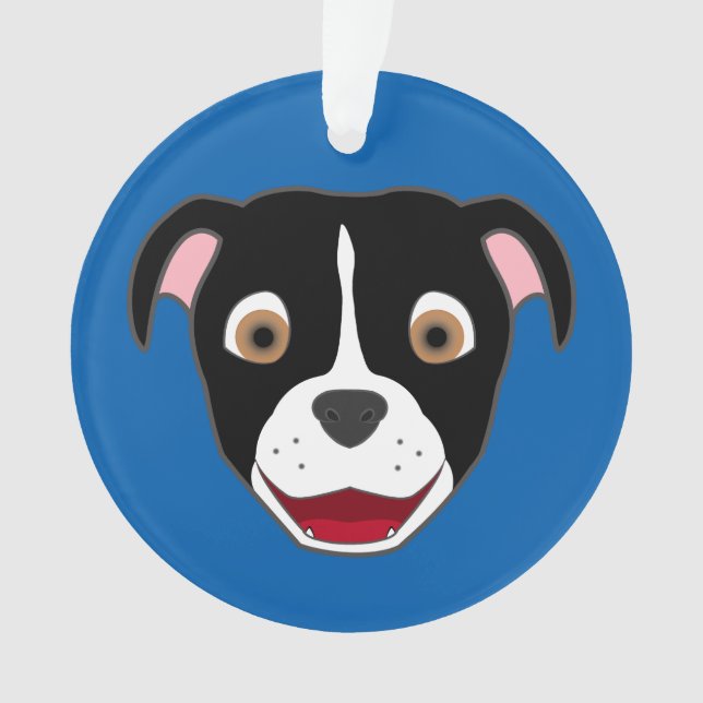 Schwarzes Pitbull stellen mit weißer Flamme Ornament (Vorderseite)