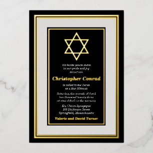 Schwarzes Platin Goldfolie Stern Davids Bar Mitzwa Folieneinladung
