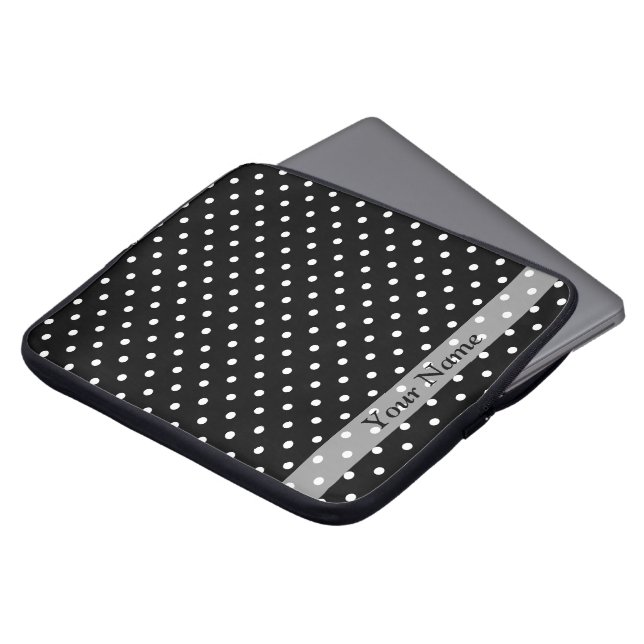 Schwarzes Polka-Punktmuster Laptopschutzhülle (Vorne Oben)