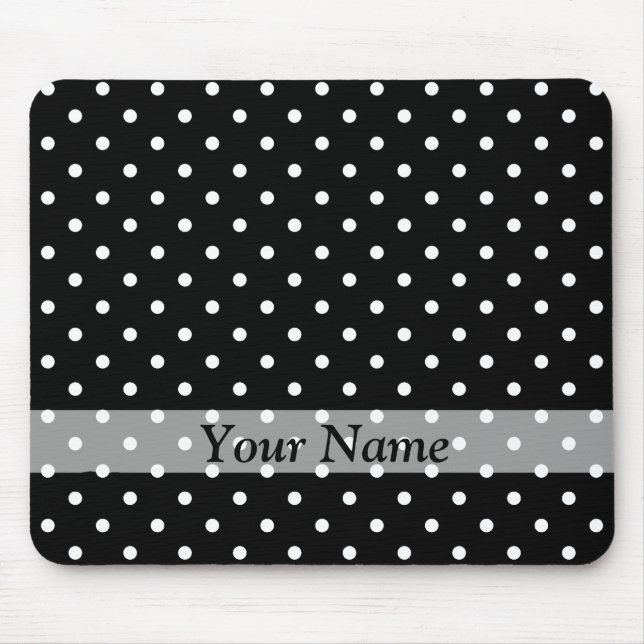 Schwarzes Polka-Punktmuster Mousepad (Vorne)