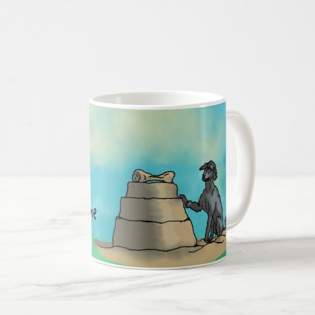 Schwarzes Poodle mit Sandcastle Kaffeetasse (VorderseiteRechts)