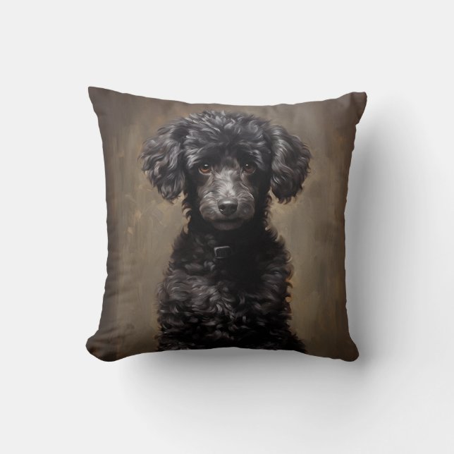 Schwarzes Poodle-Portrait Kissen (Vorderseite)