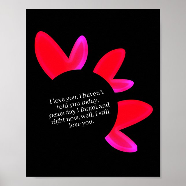 Schwarzes Poster mit roten und rosa Herzen. (Vorne)