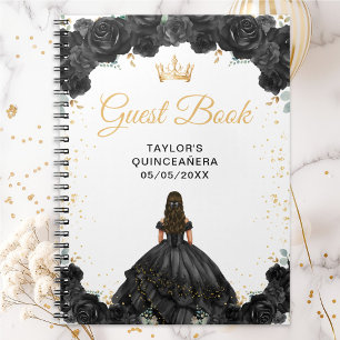 Schwarzes Prinzessin Quinceañera Gästebuch Notizblock