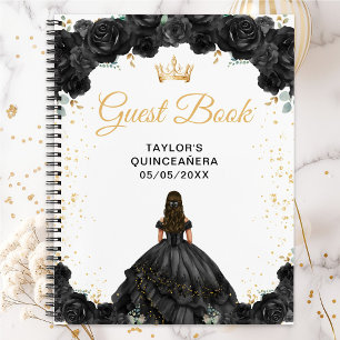 Schwarzes Prinzessin Quinceañera Gästebuch Notizbuch