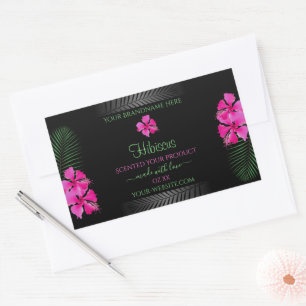 Schwarzes Produktetikett Rosa Blume Grüne Palme Bl Rechteckiger Aufkleber