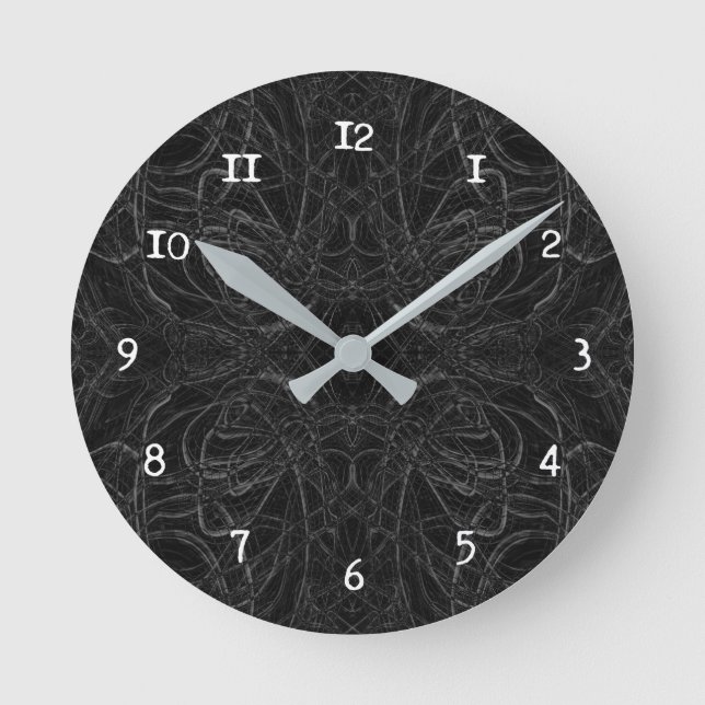 Schwarzes psychedelisches Muster Runde Wanduhr (Vorderseite)