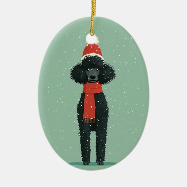 Schwarzes Pudel-Weihnachtsgeschenk Keramik Ornament (Vorne)
