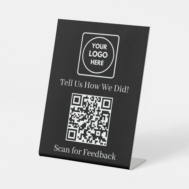Schwarzes QR-Code-Display für Kundenfeedback Sockelschild (Vorderseite)
