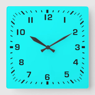Schwarzes Quadratisches Zifferblatt auf Aqua Blau Quadratische Wanduhr