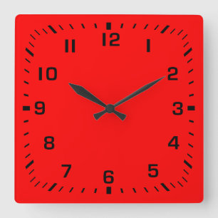 Schwarzes Quadratisches Zifferblatt auf Rot Quadratische Wanduhr