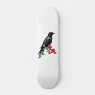 Schwarzes Raben- & rote Rosen-Skateboard Skateboard