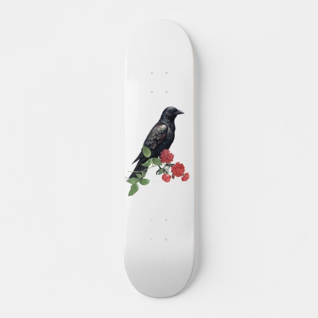 Schwarzes Raben- & rote Rosen-Skateboard Skateboard (Vorne)