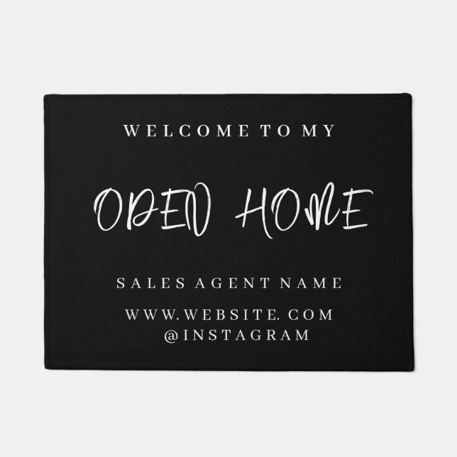 Schwarzes Realtor-Logo | Modernes Open House Welco Fußmatte (Vorderseite)