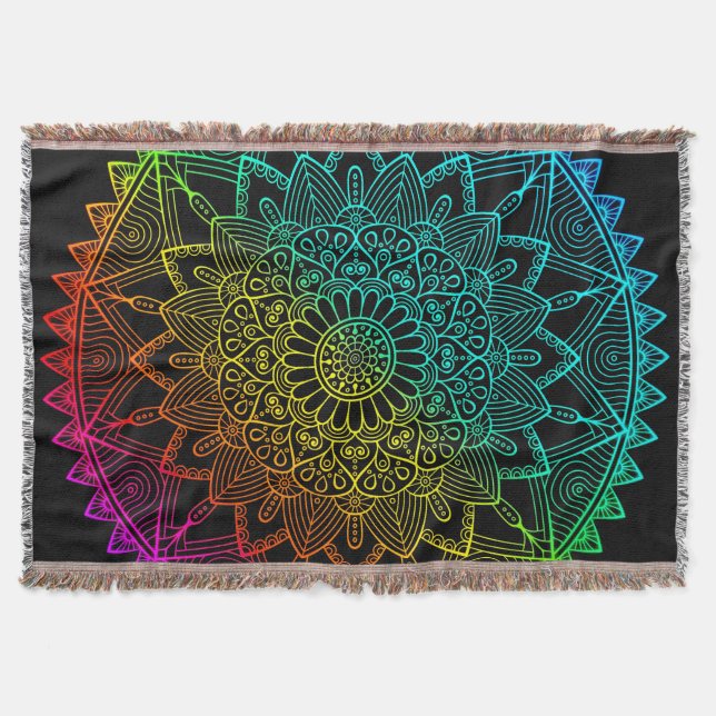 Schwarzes Regenbogen-Mandala-Poster Decke (Vorderseite)