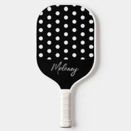 Schwarzes Retro gepunktetes Mustermuster Pickleball Schläger