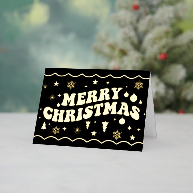 Schwarzes Retro-Groovy Frohe Weihnachten (Feiertag In Situ)