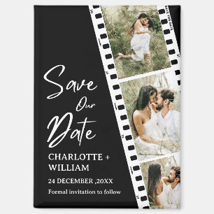 Schwarzes Rettet-unser-Datum-Fotobooth-Hochzeit Magnet