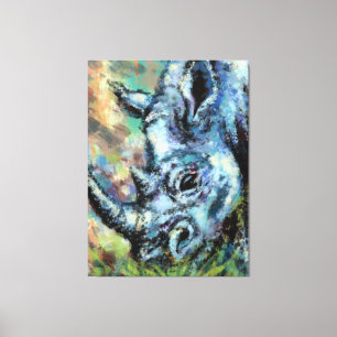 Schwarzes Rhino Grazes in Savannah Canvas Print Leinwanddruck