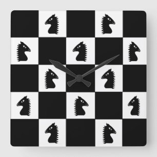 Schwarzes Ritter-Schachspiel Quadratische Wanduhr