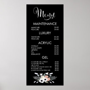 Schwarzes & Rosa Glitter Salon Menü Wandposter Poster
